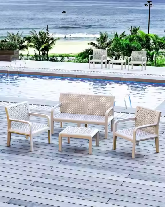PP Kunststoff Indoor Outdoor Sessel Sofa Wasserdicht Beige Kunststoff Stuhl